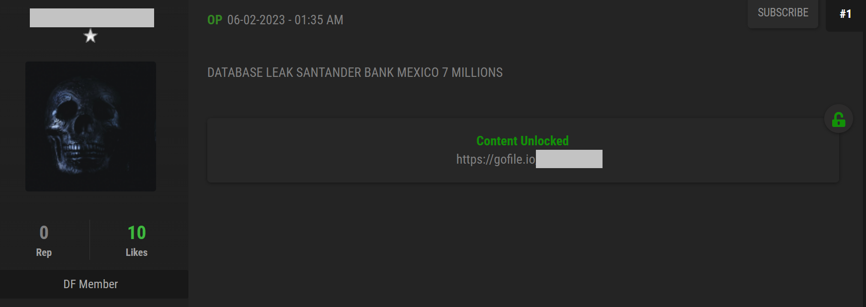 Giveaway of the leaked database of a Mexican bank