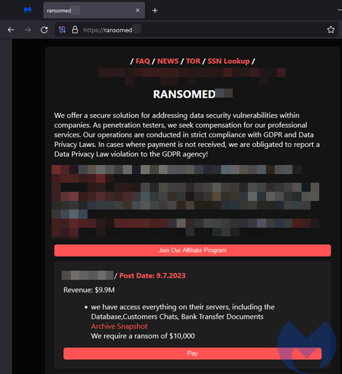 The RansomedVC data leak site (DLS)